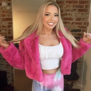 Forever 21 BARBIE Hot Pink Faux Fur Cropped Coat - Size M